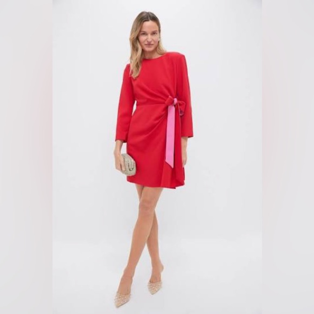 Tuckernuck Red Long Sleeve Dress with Pink Bow